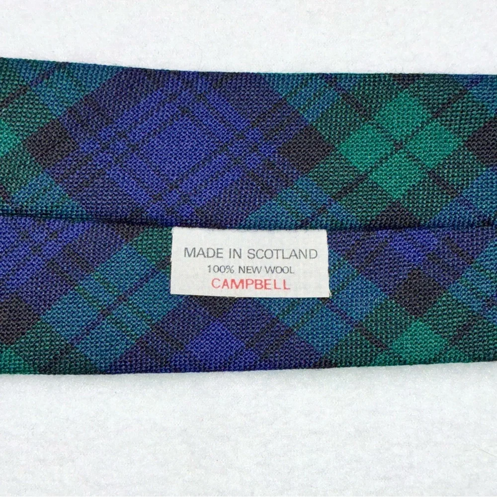 Campbell Tartan Made in Scotland 100% Wool Neck Tie Blue Green Plaid 58” X 3”